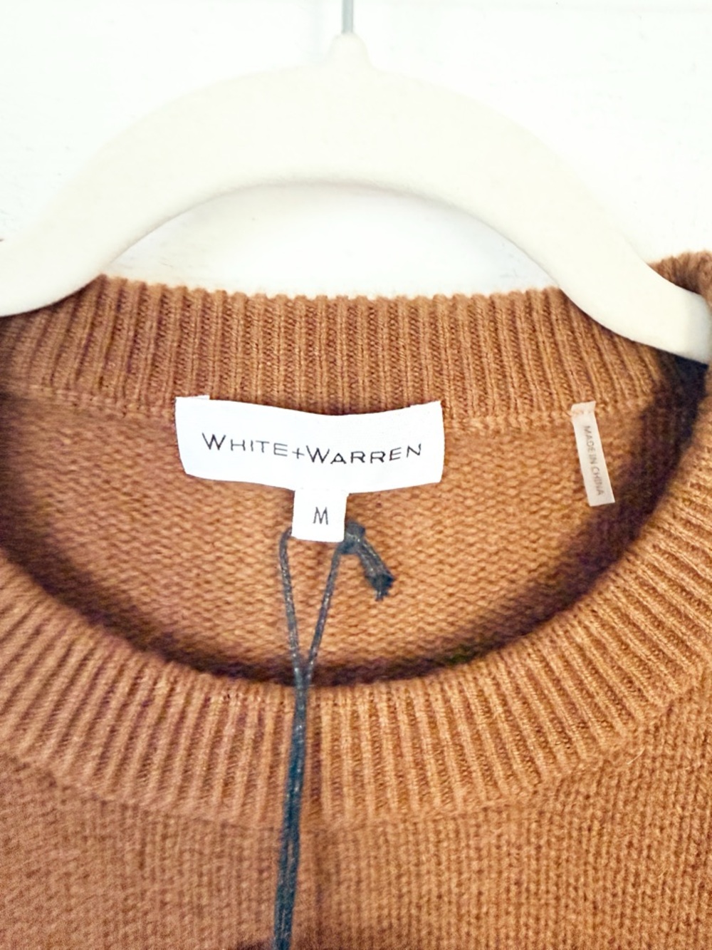 NWT White + Warren Cashmere Wool Horse Embroidered Crewneck Sweater Umber Sz M - Picture 8 of 13